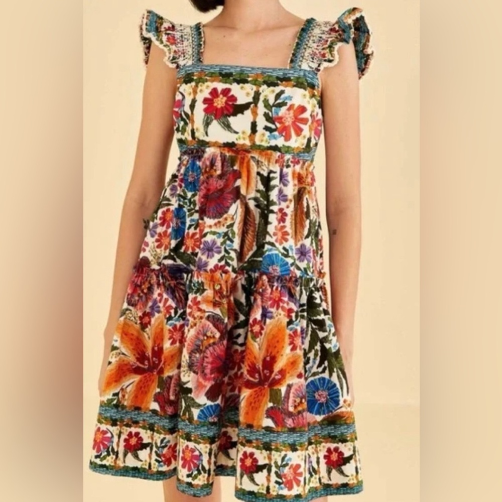 Off White Tropical Yard Sleeveless Mini Dress Farm Rio